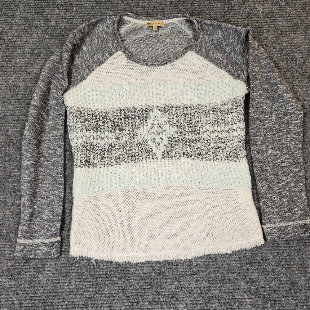 Democracy Gray White Aqua Long Sleeve Sweater Size Small Womens